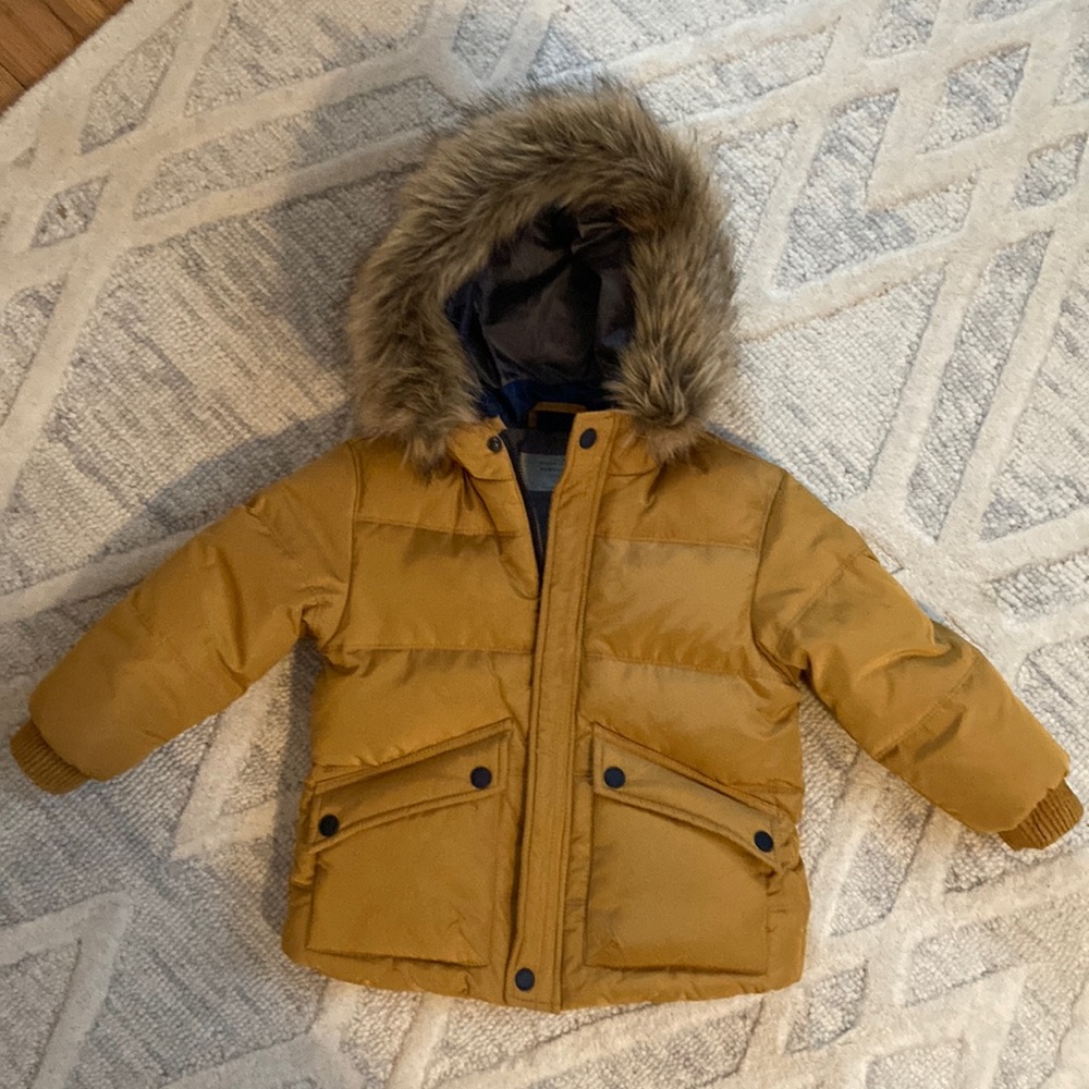 ZARA size 2-3 down winter coat detachable fur hood liner